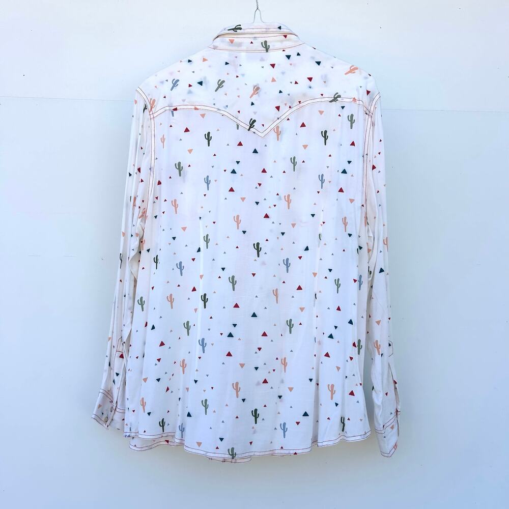 Wrangler Cactus Print Button Down Festival Shirt Pearl Snaps XXL Western Cowgirl - Picture 5 of 8